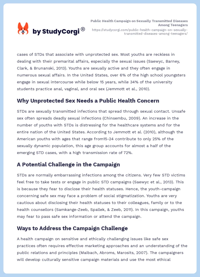 Public Health Campaign on Sexually Transmitted Diseases Among Teenagers. Page 2