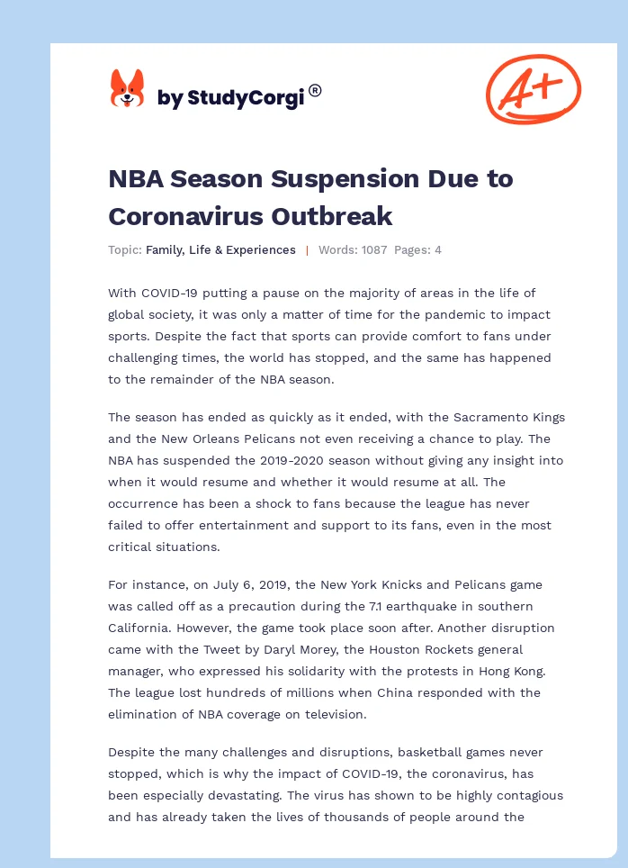 NBA Season Suspension Due to Coronavirus Outbreak. Page 1