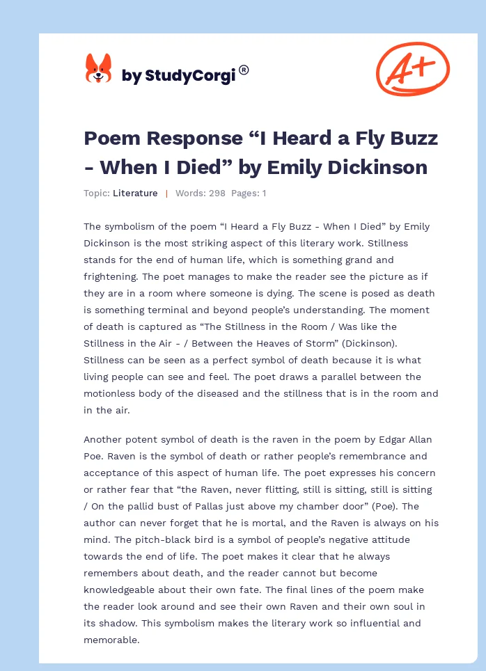 Poem Response “I Heard a Fly Buzz - When I Died” by Emily Dickinson. Page 1