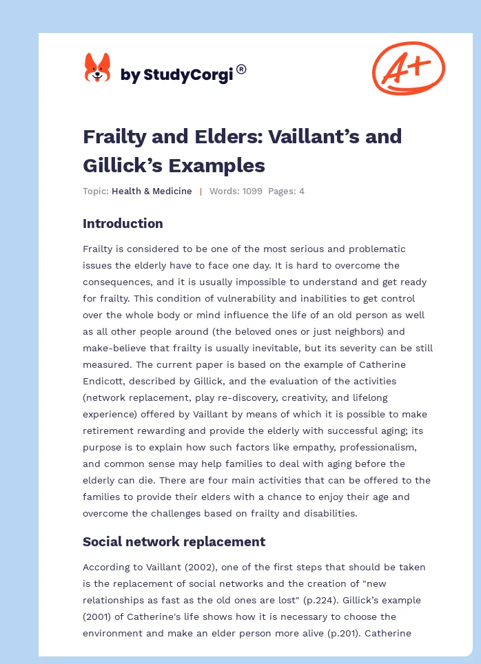 Frailty and Elders: Vaillant’s and Gillick’s Examples. Page 1