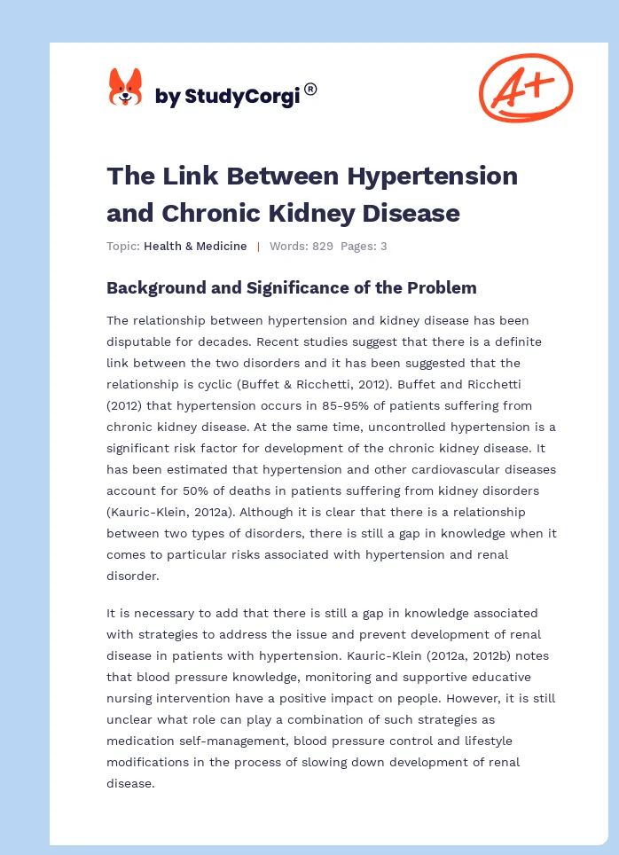 The Link Between Hypertension and Chronic Kidney Disease. Page 1