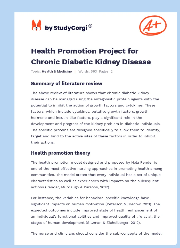 Health Promotion Project for Chronic Diabetic Kidney Disease. Page 1