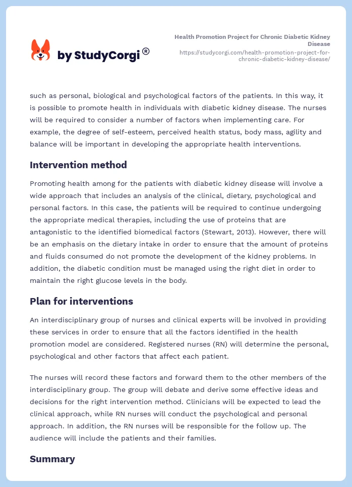 Health Promotion Project for Chronic Diabetic Kidney Disease. Page 2
