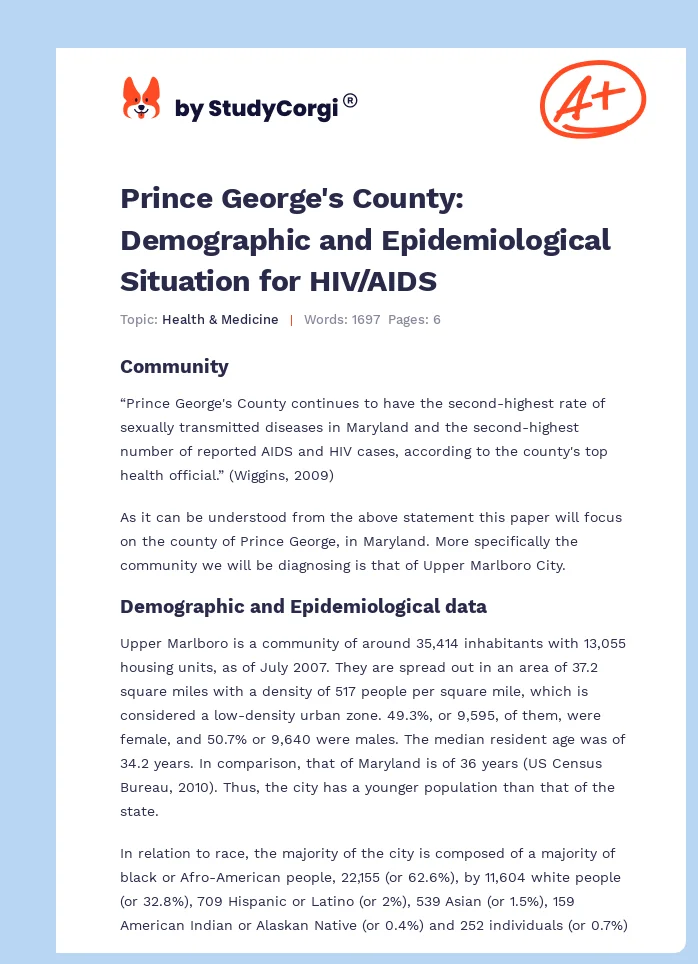 Prince George's County: Demographic and Epidemiological Situation for HIV/AIDS. Page 1