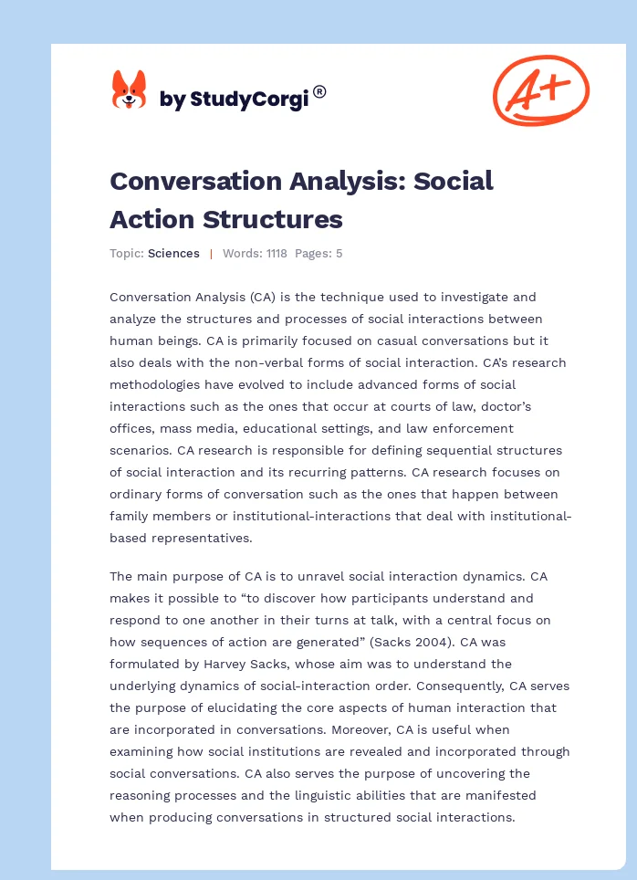 Conversation Analysis: Social Action Structures. Page 1