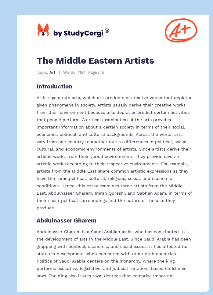 The Middle Eastern Artists. Page 1