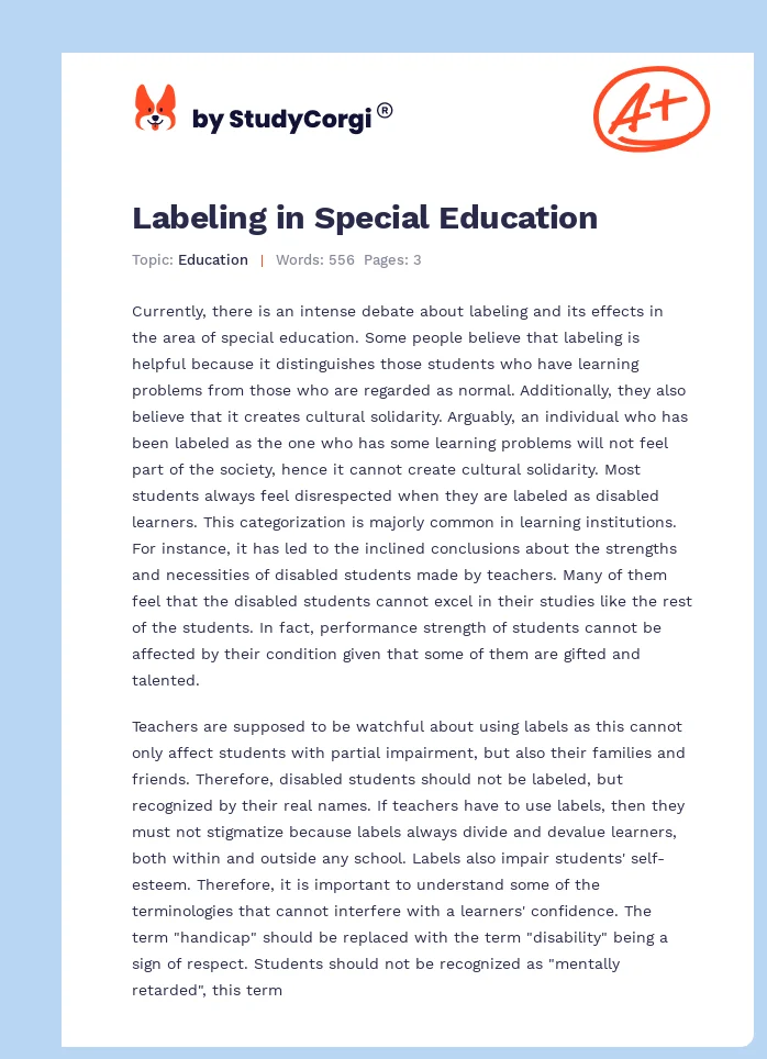 Labeling in Special Education. Page 1