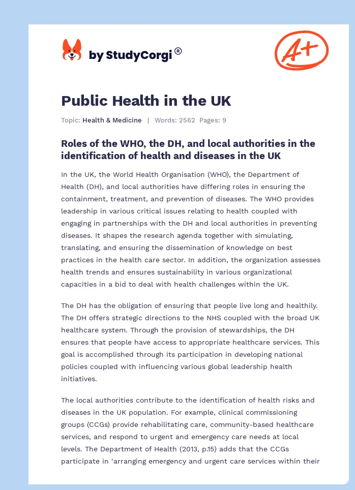 Public Health in the UK. Page 1