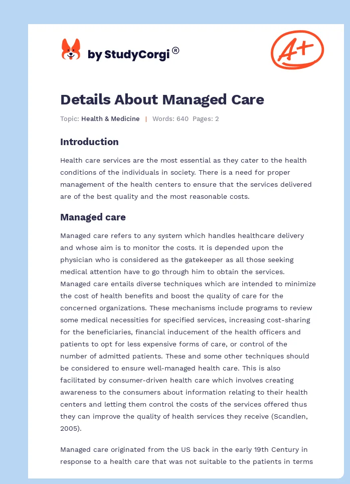 Details About Managed Care. Page 1
