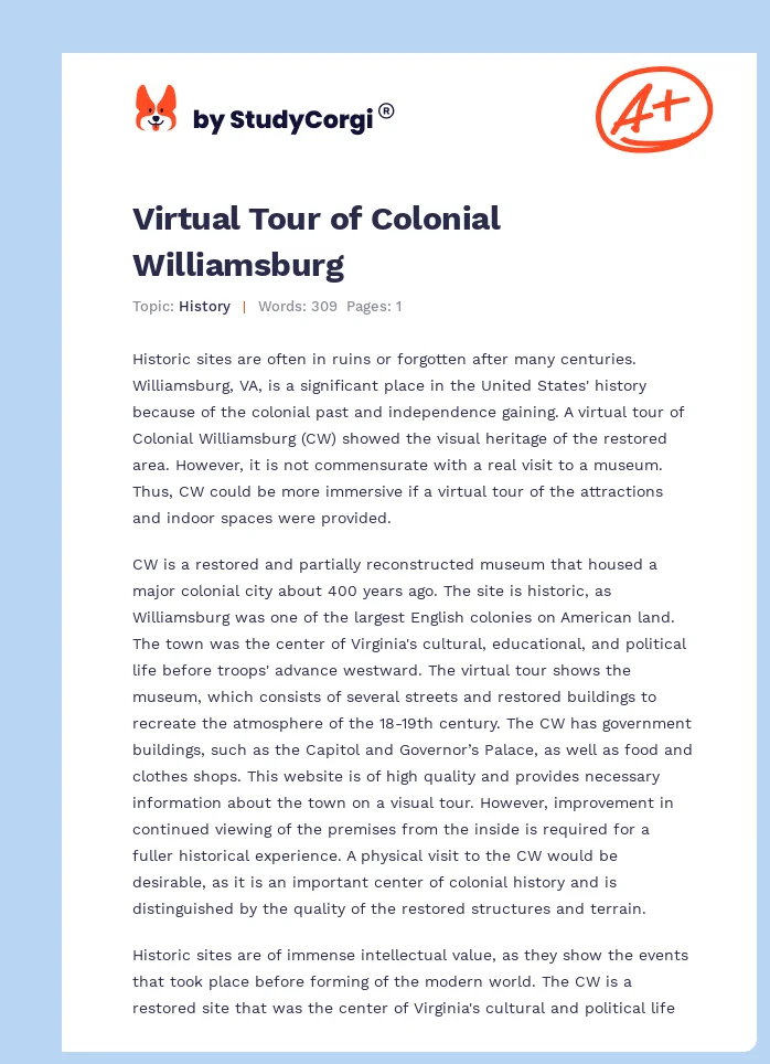 Virtual Tour of Colonial Williamsburg. Page 1