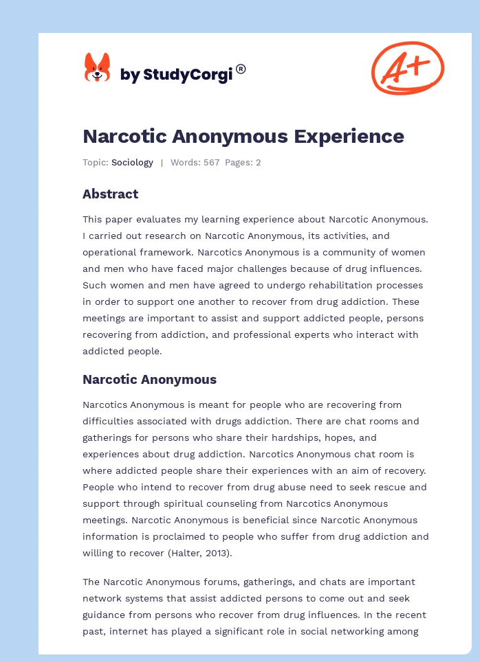 Narcotic Anonymous Experience. Page 1