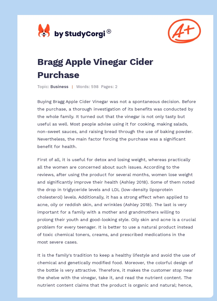 Bragg Apple Vinegar Cider Purchase. Page 1