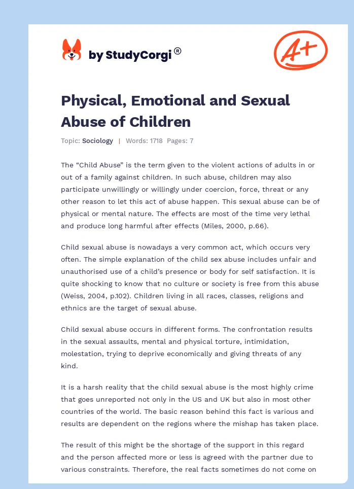 Physical, Emotional and Sexual Abuse of Children. Page 1