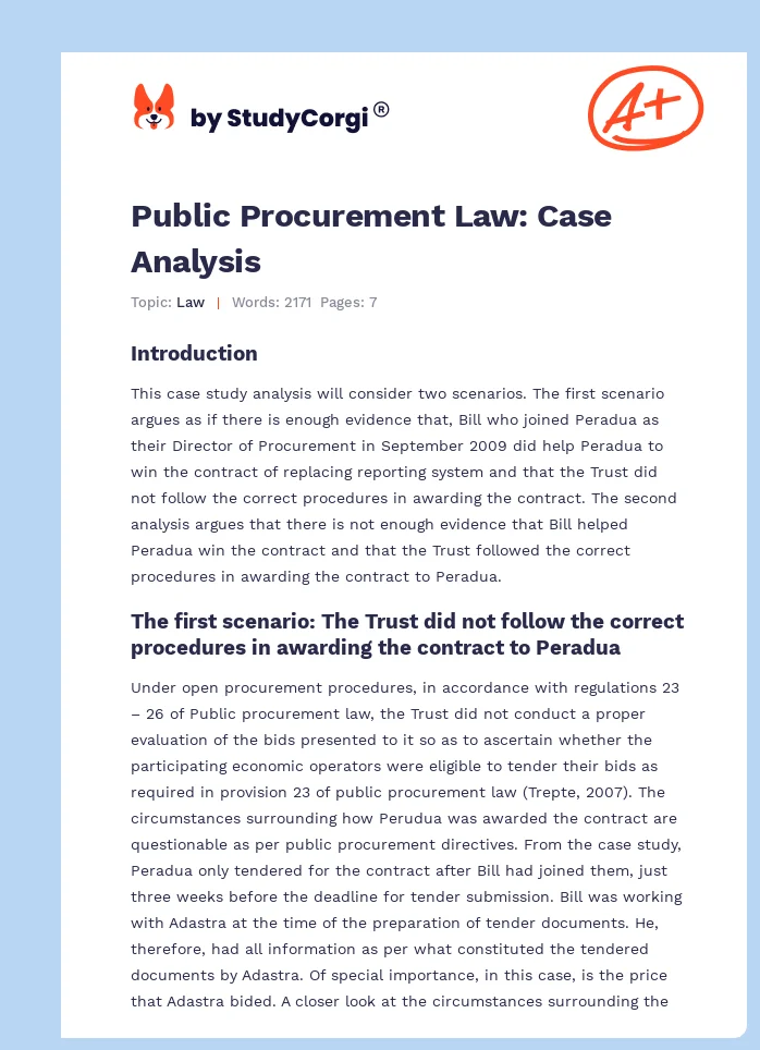 Public Procurement Law: Case Analysis. Page 1