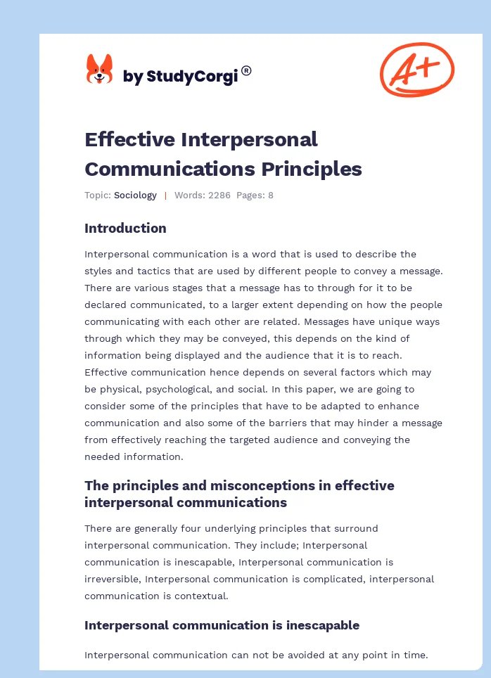 Effective Interpersonal Communications Principles. Page 1