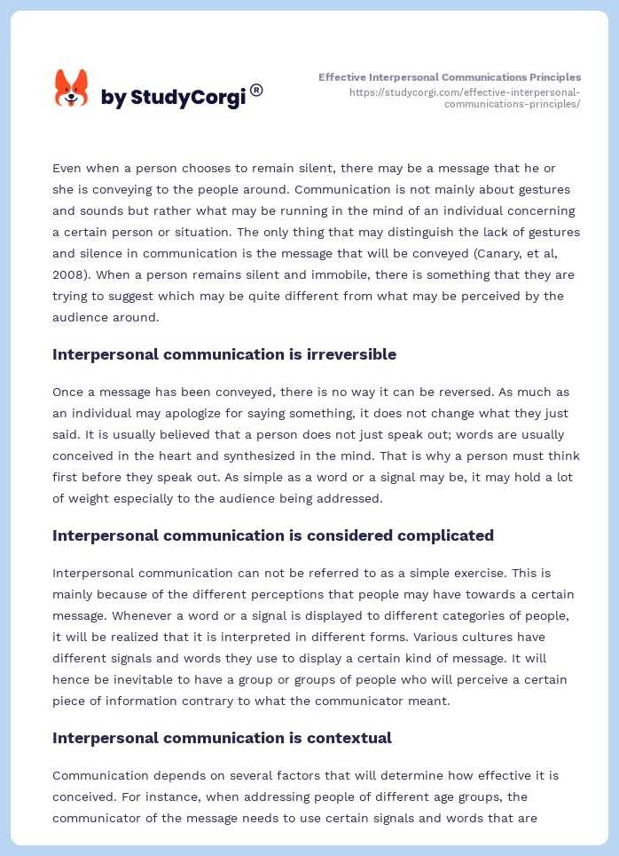 Effective Interpersonal Communications Principles. Page 2