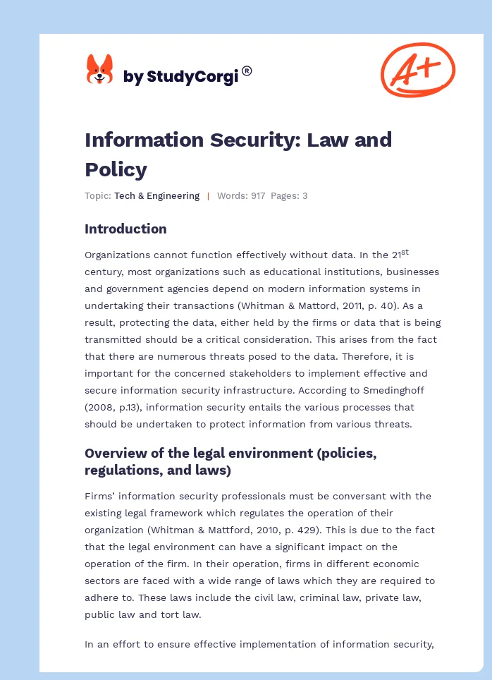 Information Security: Law and Policy. Page 1