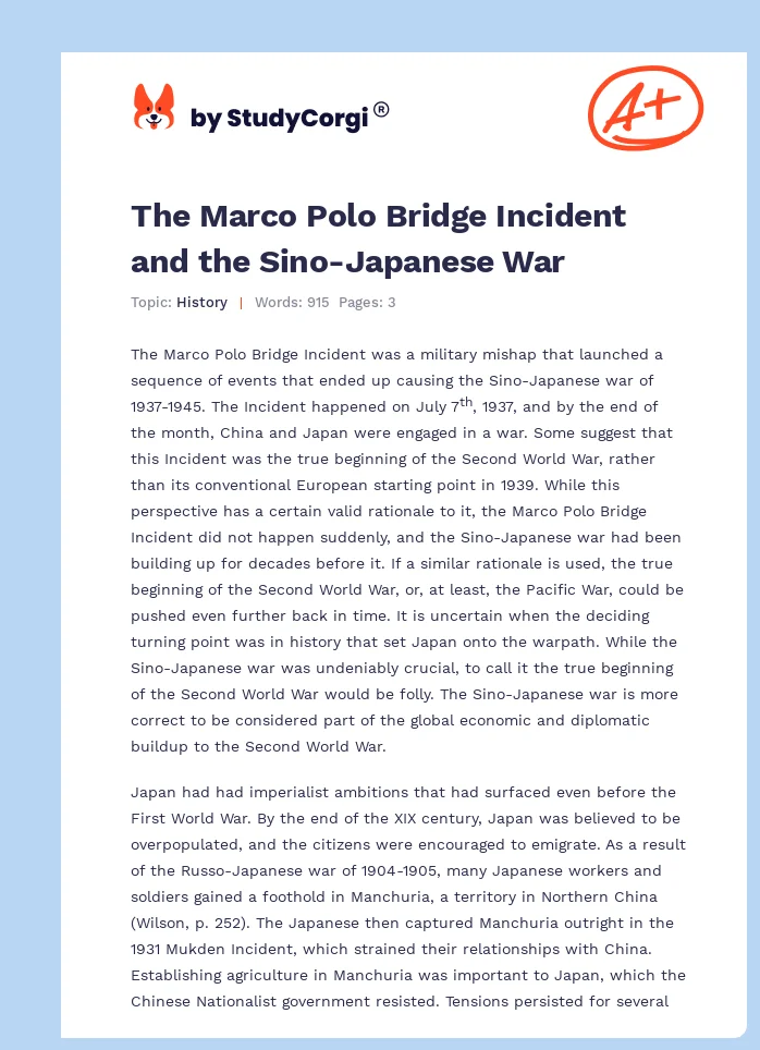 The Marco Polo Bridge Incident and the Sino-Japanese War. Page 1