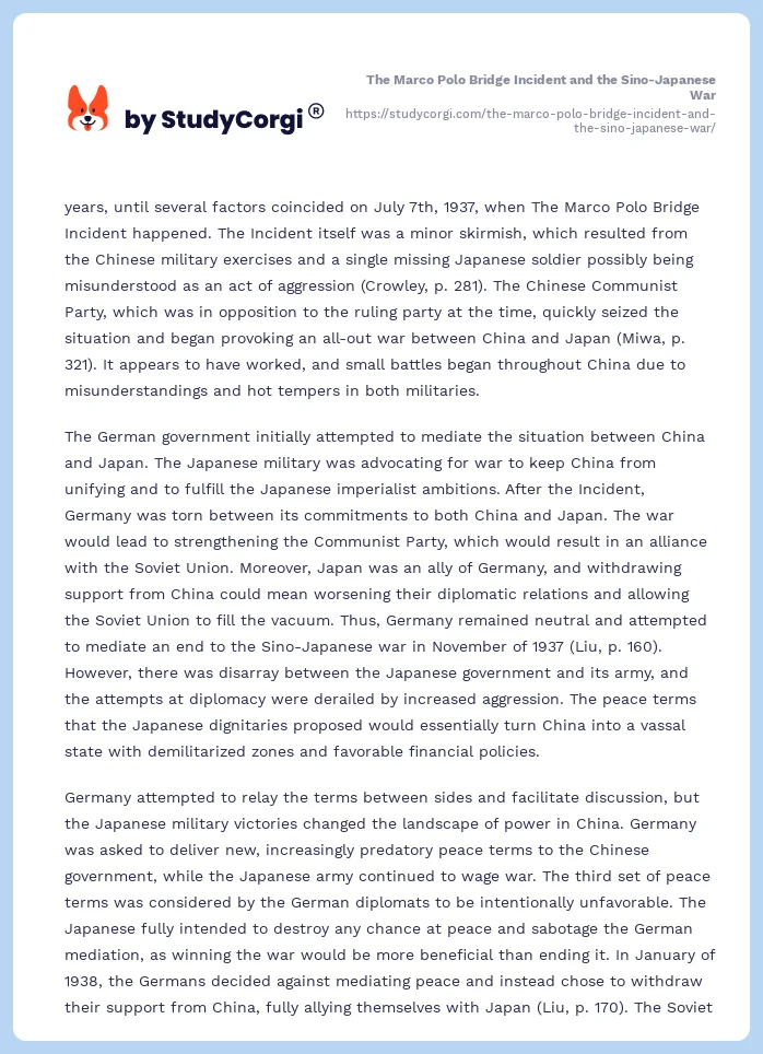 The Marco Polo Bridge Incident and the Sino-Japanese War. Page 2