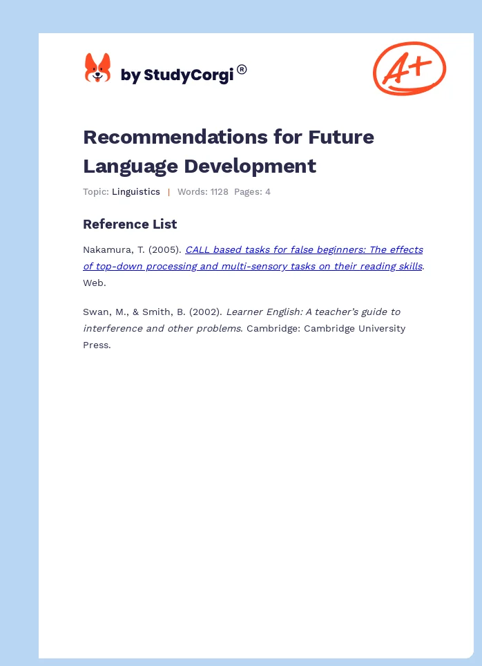 Recommendations for Future Language Development. Page 1