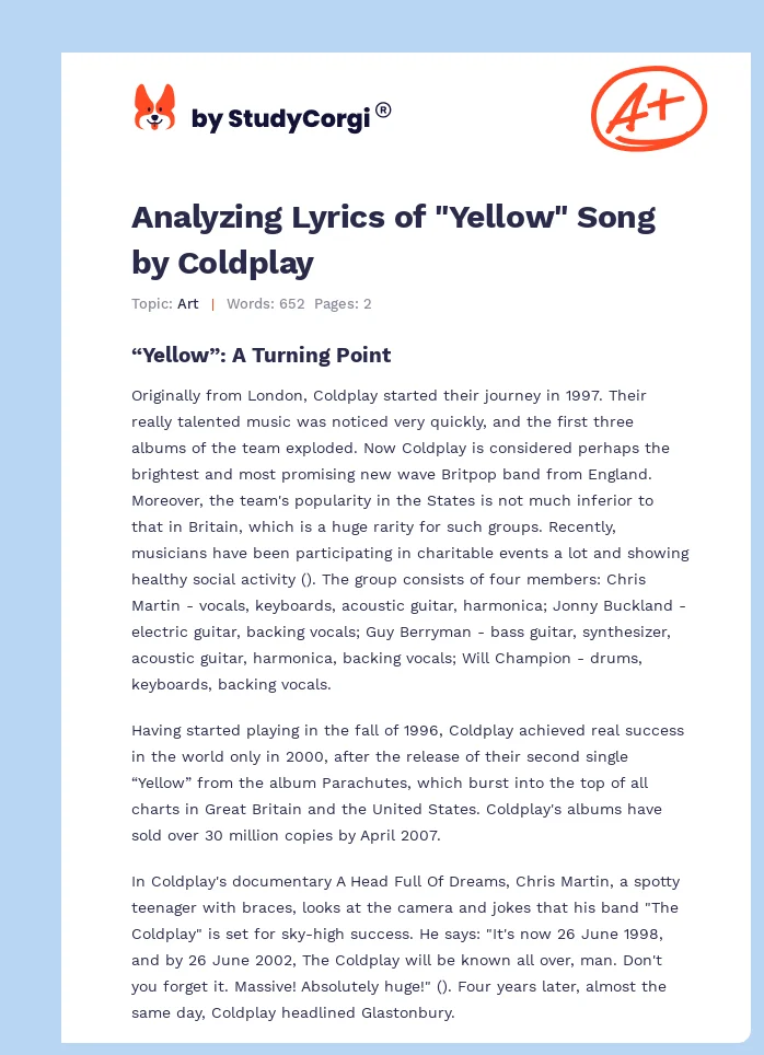 Analyzing Lyrics of "Yellow" Song by Coldplay. Page 1