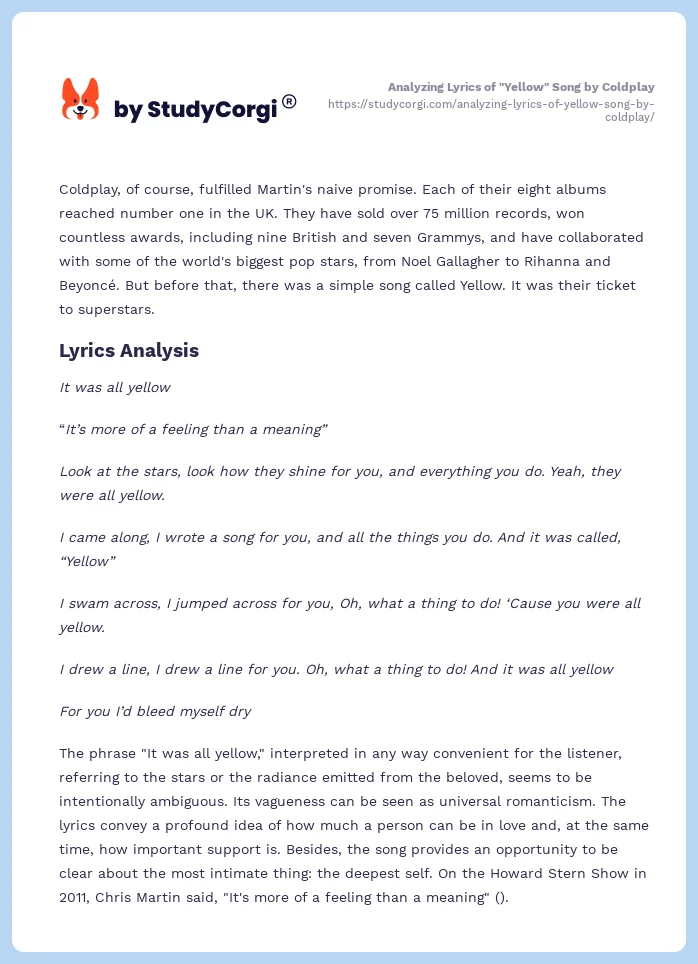 Analyzing Lyrics of "Yellow" Song by Coldplay. Page 2