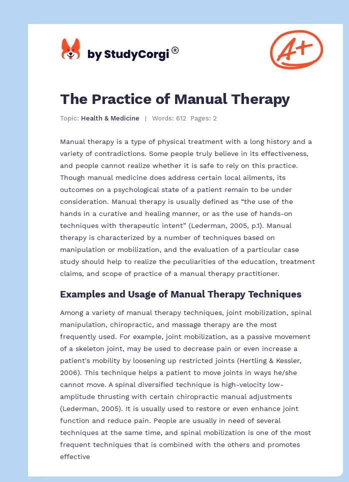 The Practice of Manual Therapy. Page 1