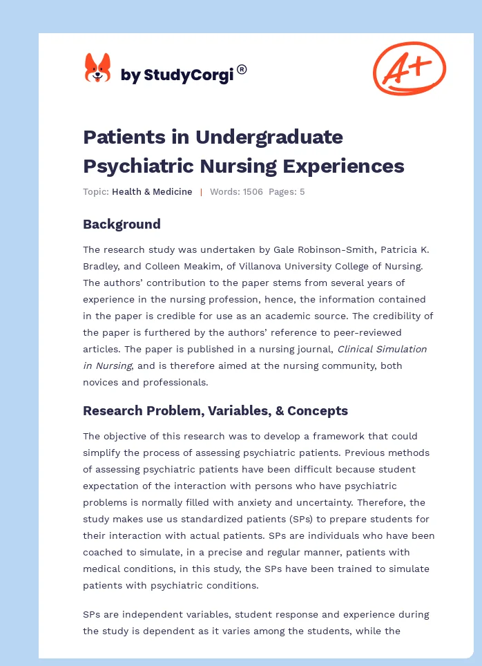 Patients in Undergraduate Psychiatric Nursing Experiences. Page 1