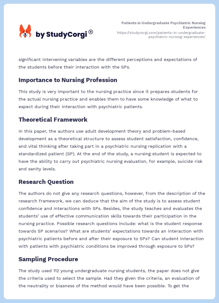 Patients in Undergraduate Psychiatric Nursing Experiences. Page 2