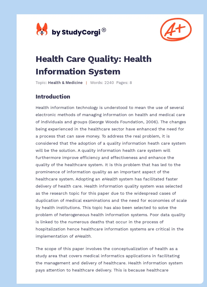 Health Care Quality: Health Information System. Page 1