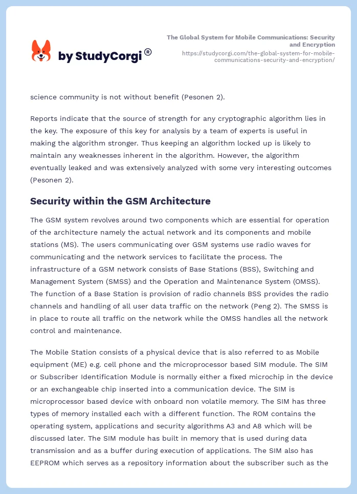 The Global System for Mobile Communications: Security and Encryption. Page 2