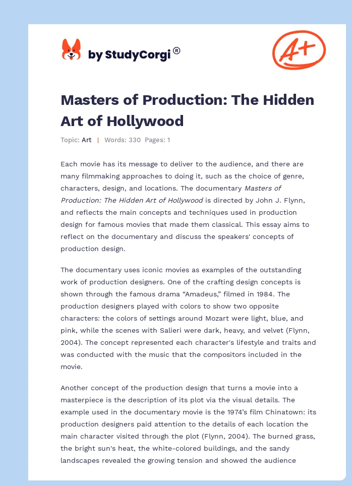 Masters of Production: The Hidden Art of Hollywood. Page 1