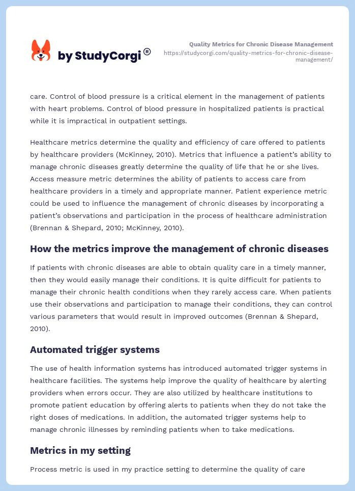 Quality Metrics for Chronic Disease Management. Page 2