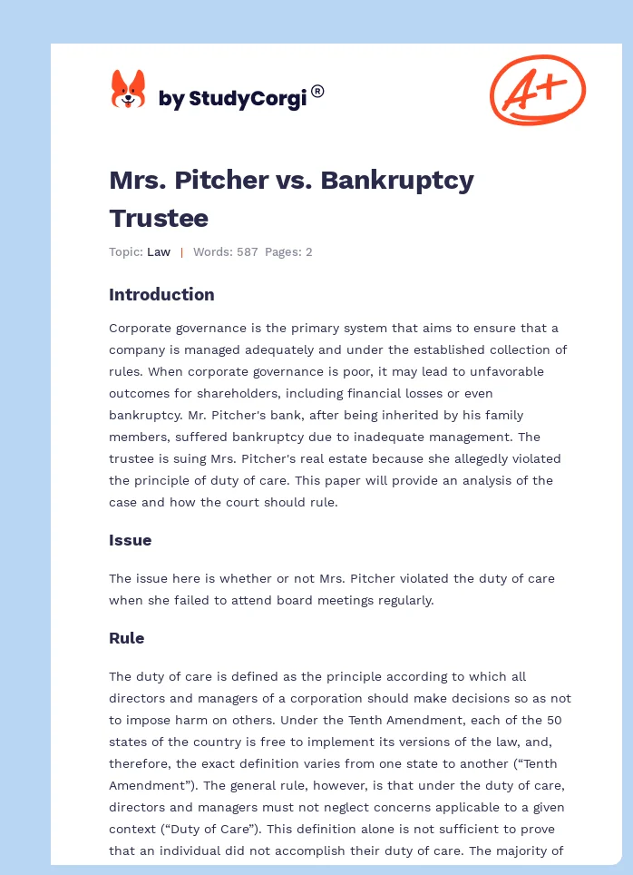 Mrs. Pitcher vs. Bankruptcy Trustee. Page 1
