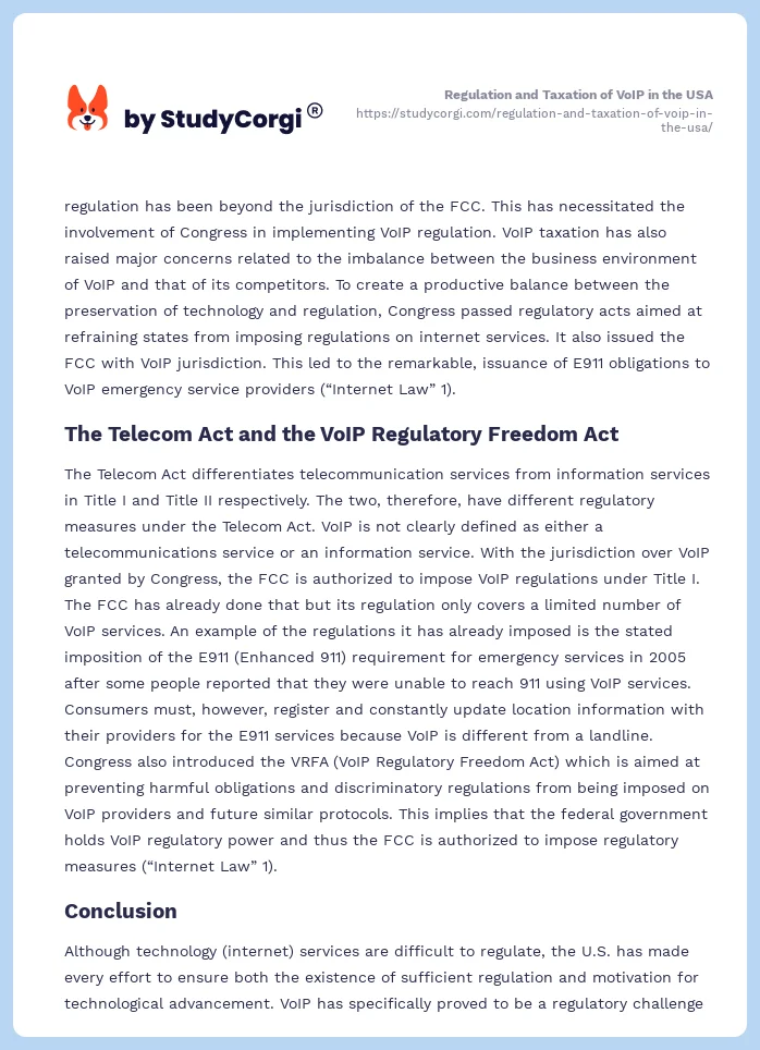 Regulation and Taxation of VoIP in the USA. Page 2