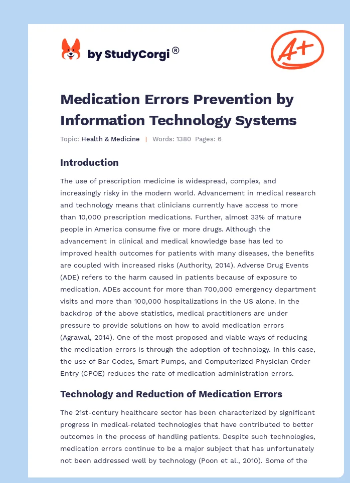 Medication Errors Prevention by Information Technology Systems. Page 1