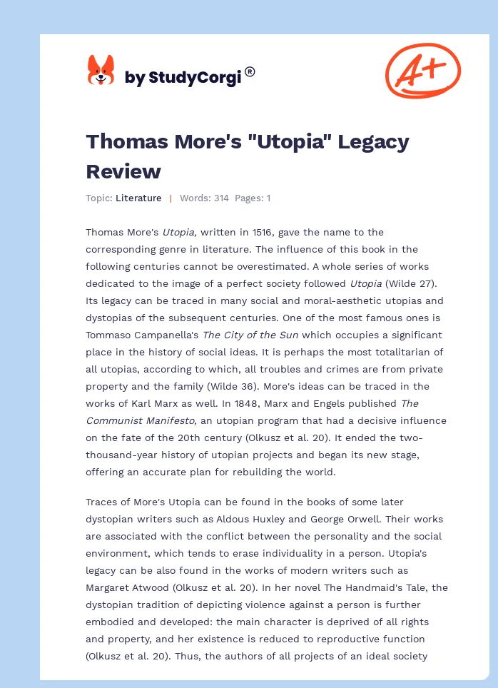 Thomas More's "Utopia" Legacy Review. Page 1