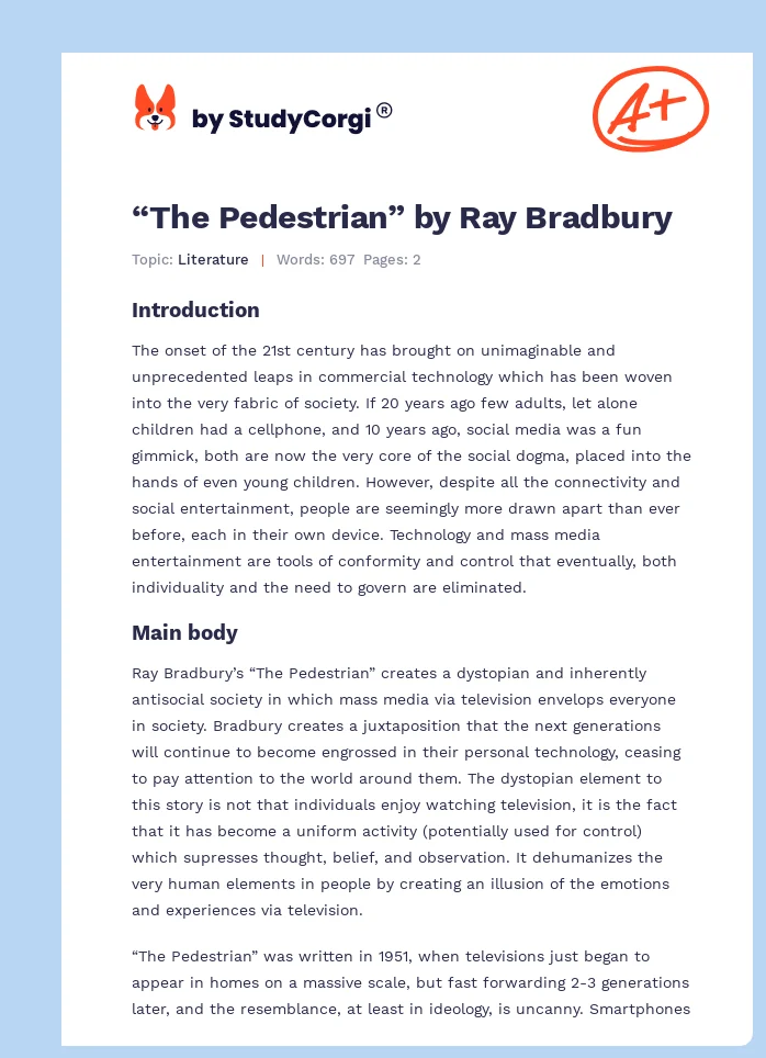 “The Pedestrian” by Ray Bradbury. Page 1