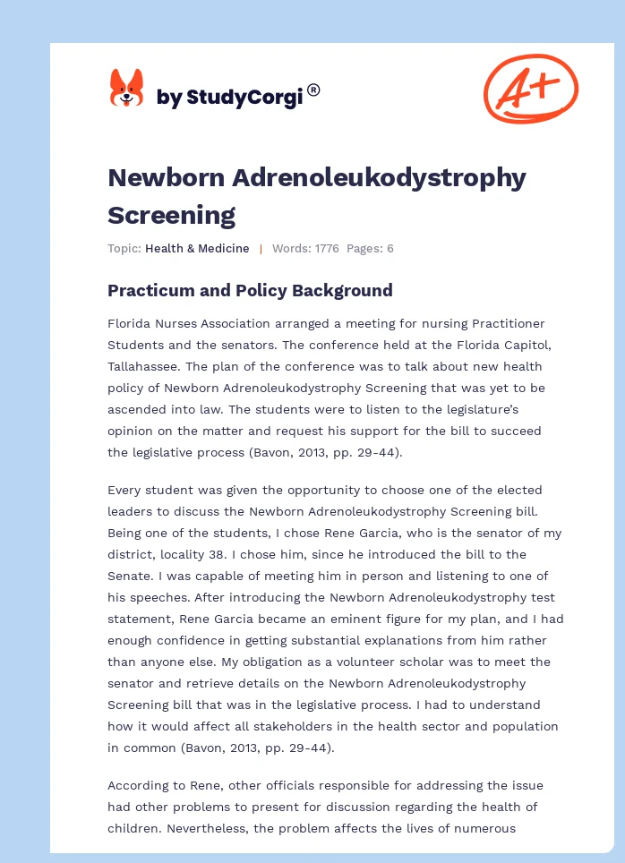 Newborn Adrenoleukodystrophy Screening. Page 1