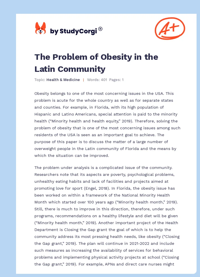 The Problem of Obesity in the Latin Community. Page 1