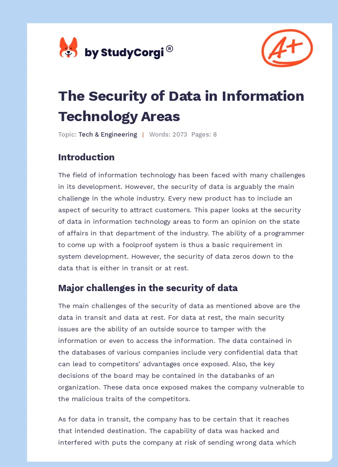 The Security of Data in Information Technology Areas. Page 1