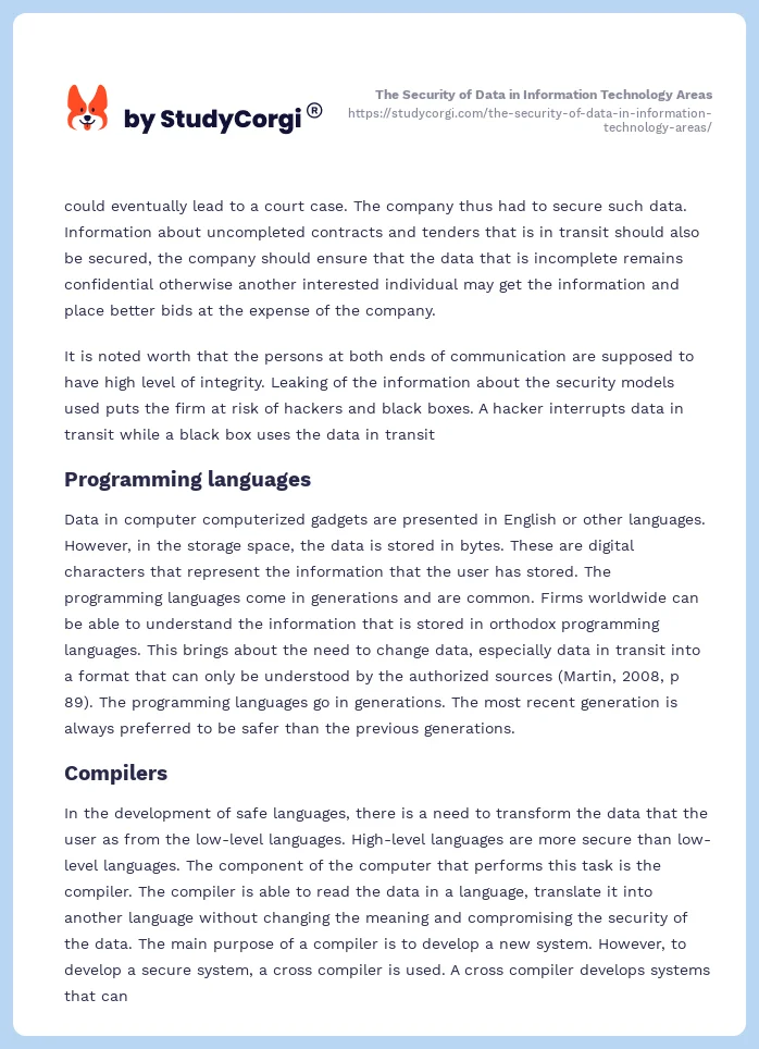 The Security of Data in Information Technology Areas. Page 2