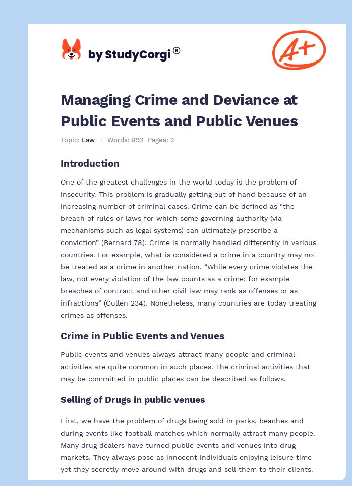 Managing Crime and Deviance at Public Events and Public Venues. Page 1