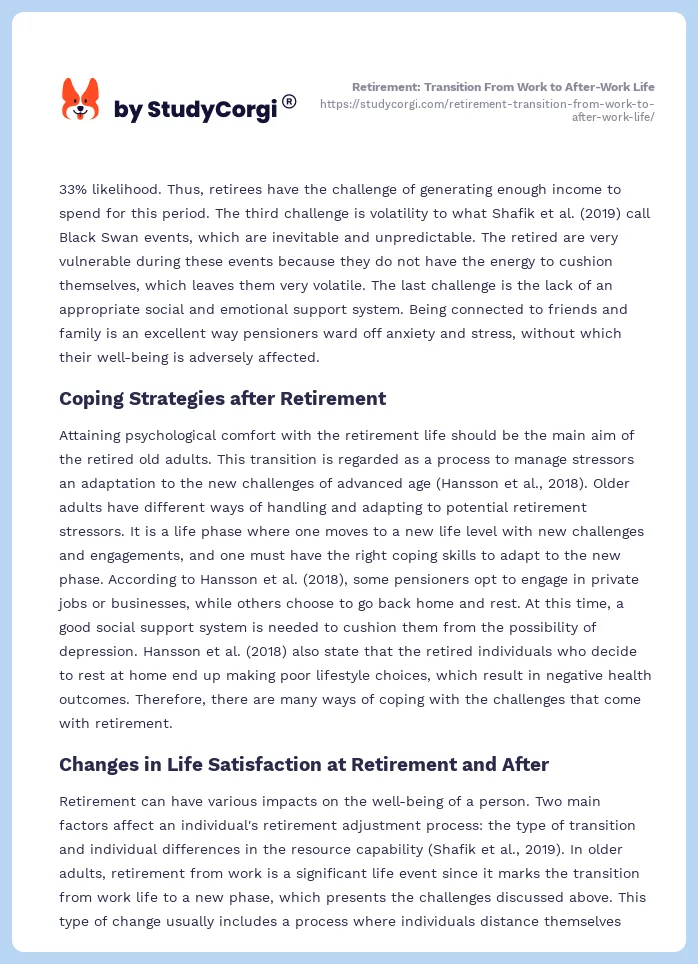 Retirement: Transition From Work to After-Work Life. Page 2