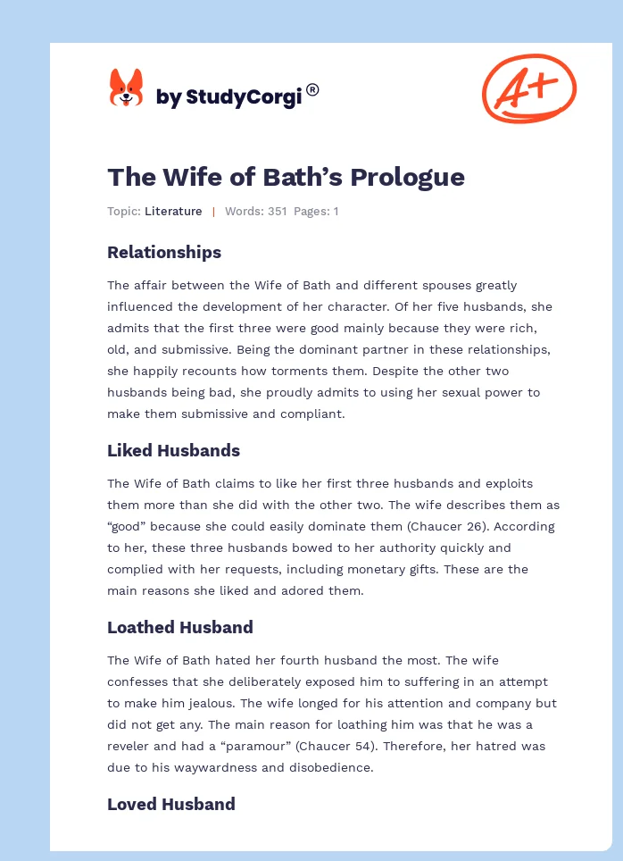 The Wife of Bath’s Prologue. Page 1