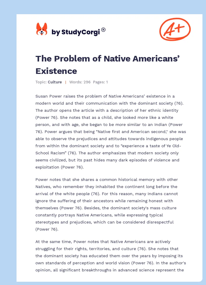 The Problem of Native Americans’ Existence. Page 1