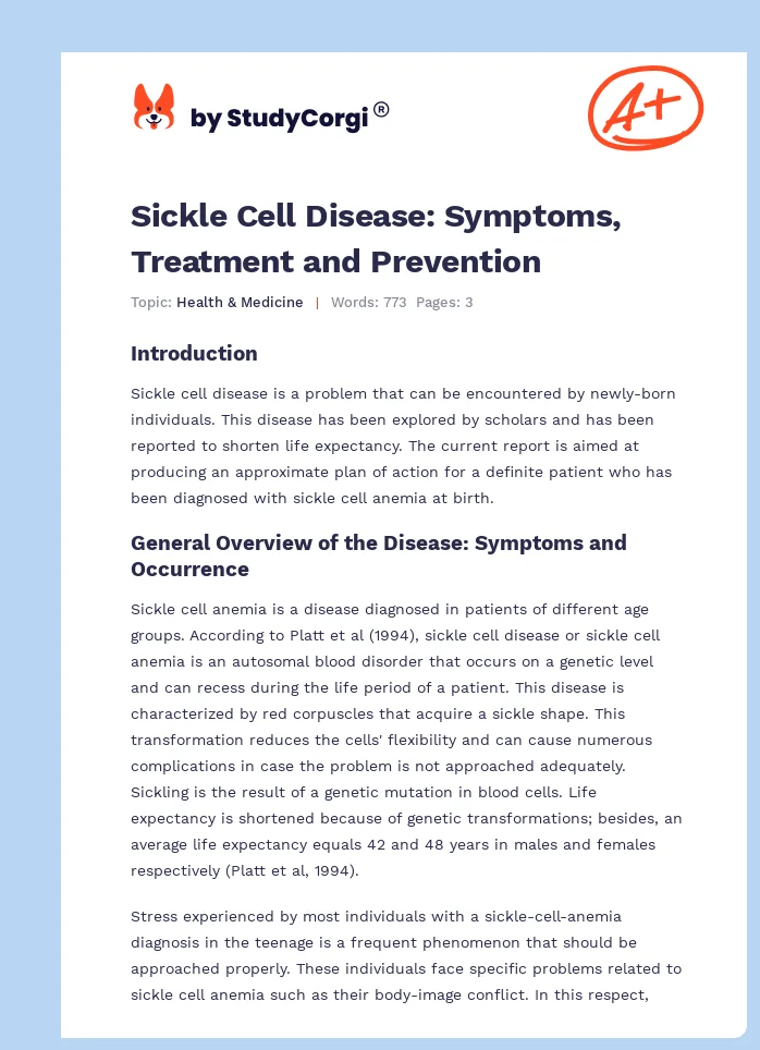 Sickle Cell Disease: Symptoms, Treatment and Prevention. Page 1