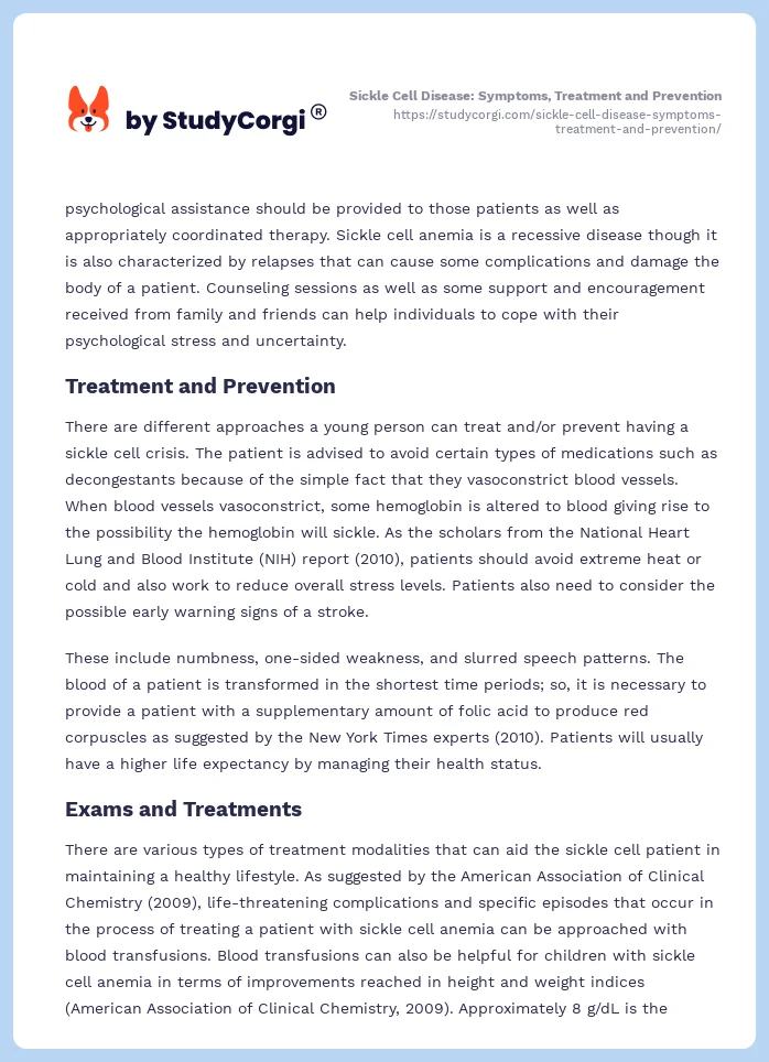 Sickle Cell Disease: Symptoms, Treatment and Prevention. Page 2
