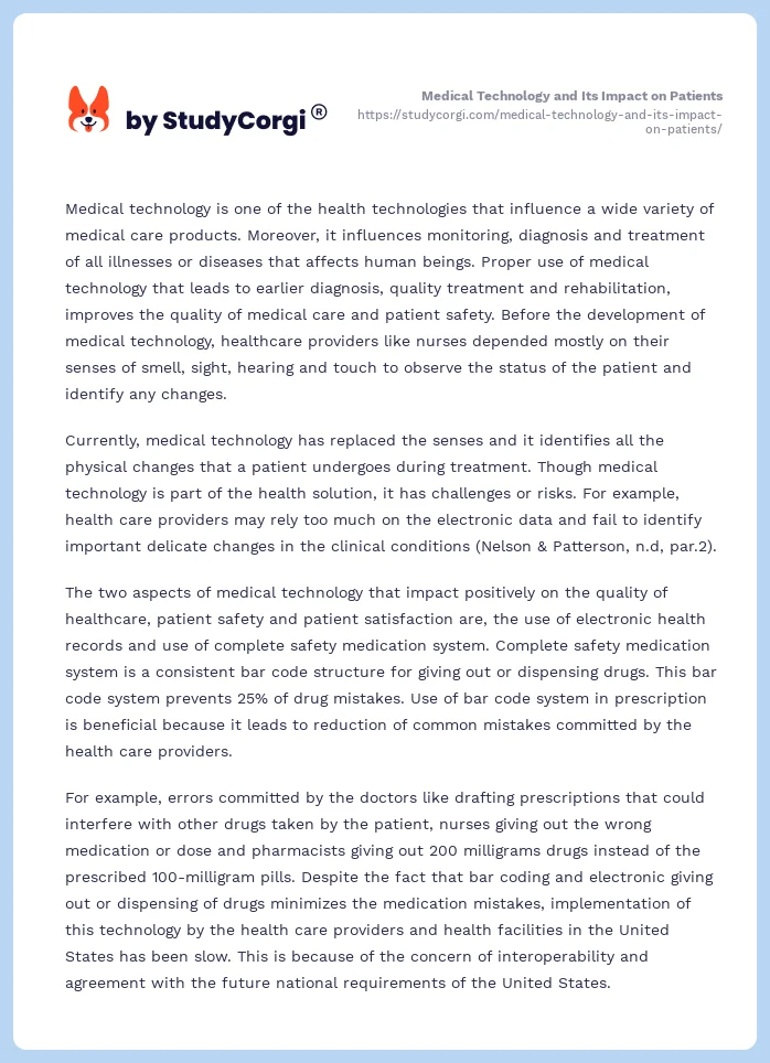 Medical Technology and Its Impact on Patients. Page 2
