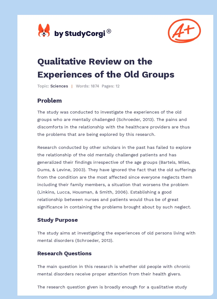 Qualitative Review on the Experiences of the Old Groups. Page 1